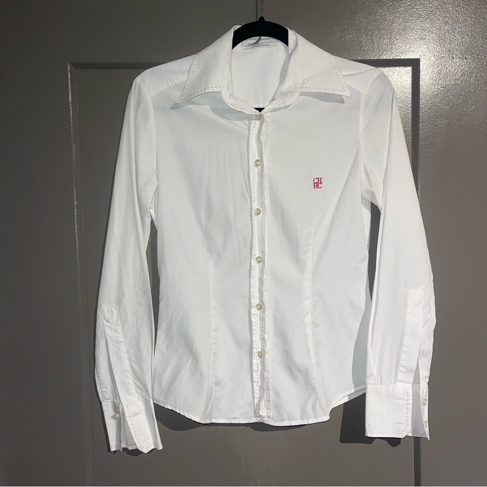 Carolina Herrera Cotton Basic White Classic Button Up Long Sleeve Shirt
